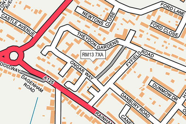 RM13 7XA map - OS OpenMap – Local (Ordnance Survey)