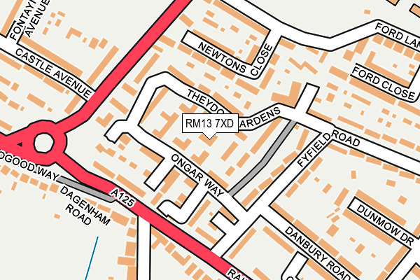 RM13 7XD map - OS OpenMap – Local (Ordnance Survey)