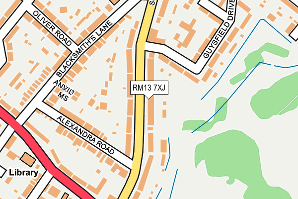 RM13 7XJ map - OS OpenMap – Local (Ordnance Survey)