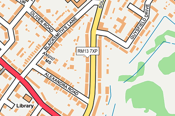 RM13 7XP map - OS OpenMap – Local (Ordnance Survey)