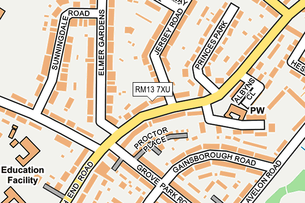 RM13 7XU map - OS OpenMap – Local (Ordnance Survey)