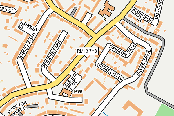 RM13 7YB map - OS OpenMap – Local (Ordnance Survey)