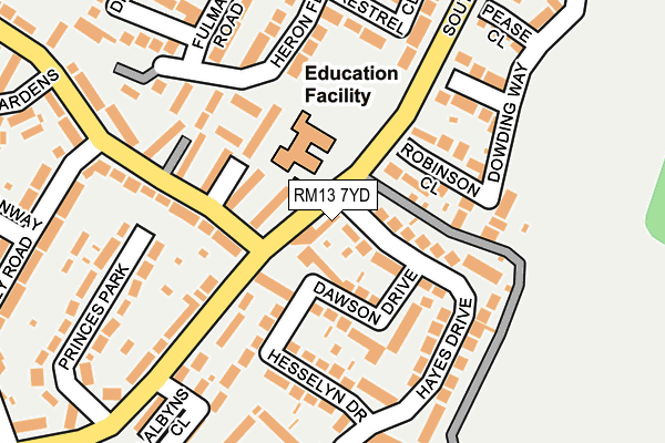 RM13 7YD map - OS OpenMap – Local (Ordnance Survey)