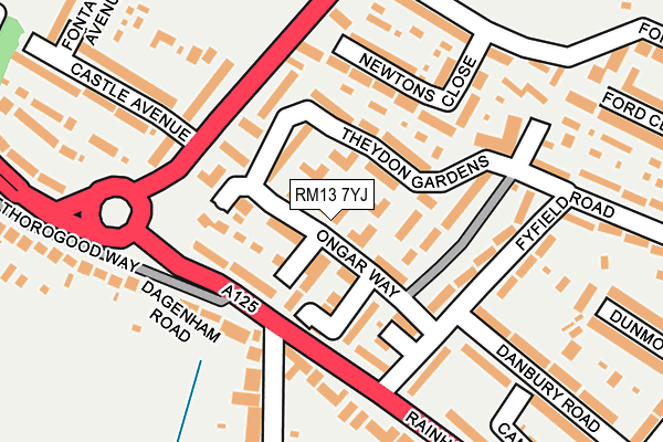 RM13 7YJ map - OS OpenMap – Local (Ordnance Survey)