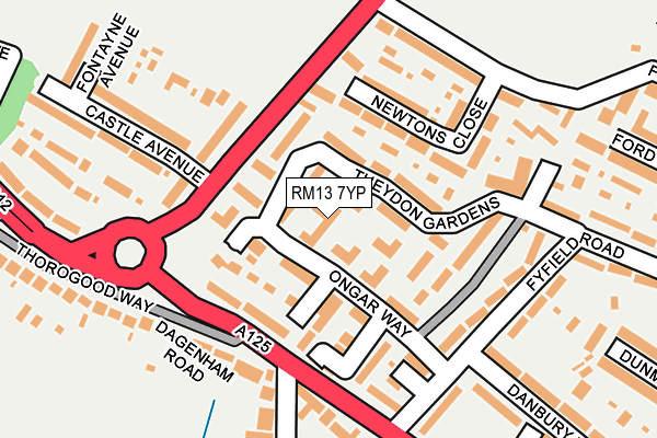 RM13 7YP map - OS OpenMap – Local (Ordnance Survey)