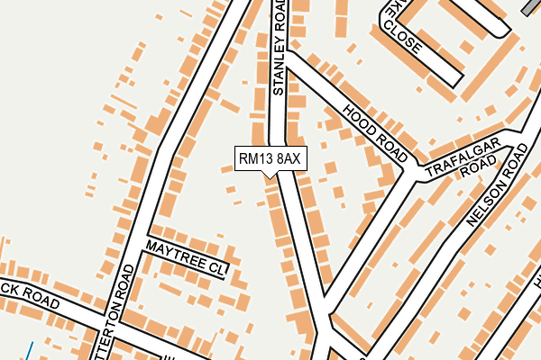 RM13 8AX map - OS OpenMap – Local (Ordnance Survey)