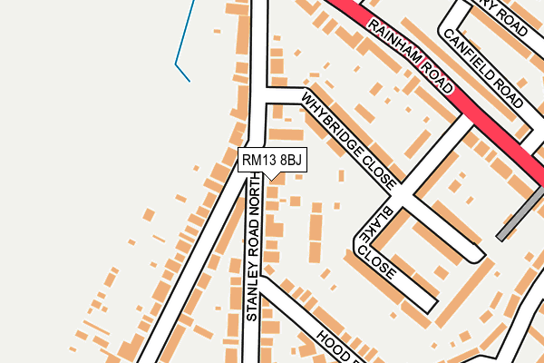 RM13 8BJ map - OS OpenMap – Local (Ordnance Survey)