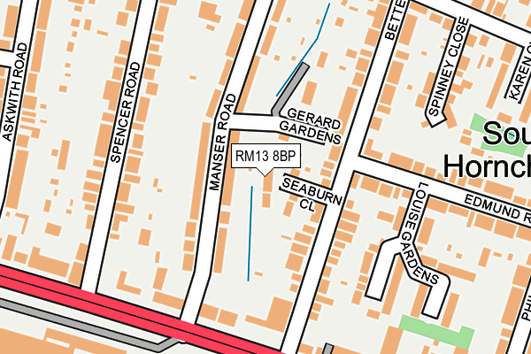 RM13 8BP map - OS OpenMap – Local (Ordnance Survey)