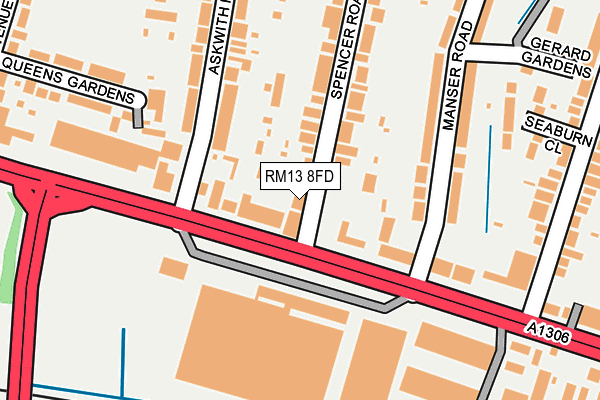 RM13 8FD map - OS OpenMap – Local (Ordnance Survey)