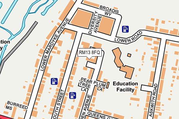 RM13 8FQ map - OS OpenMap – Local (Ordnance Survey)