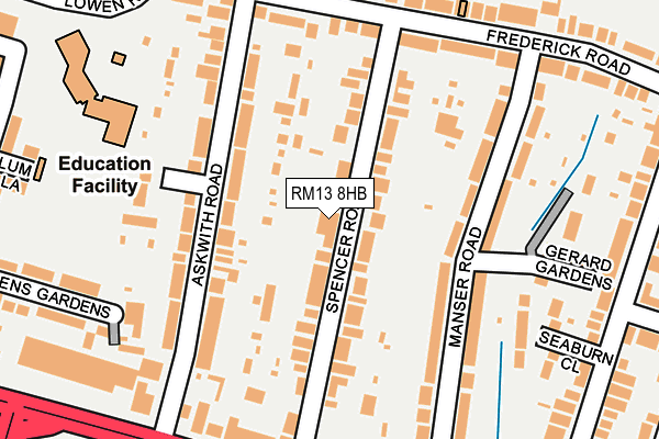 RM13 8HB map - OS OpenMap – Local (Ordnance Survey)