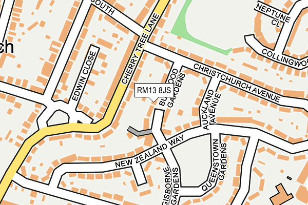 RM13 8JS map - OS OpenMap – Local (Ordnance Survey)