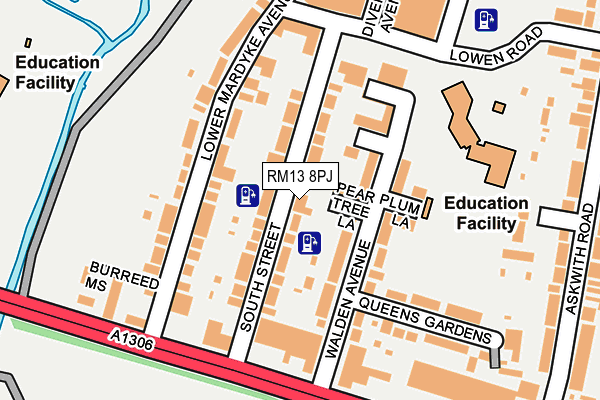 RM13 8PJ map - OS OpenMap – Local (Ordnance Survey)