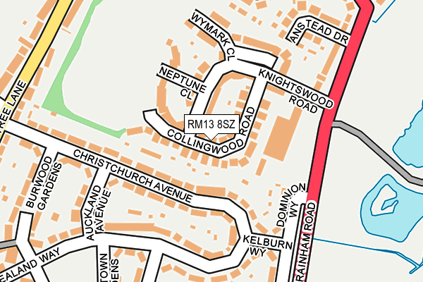 RM13 8SZ map - OS OpenMap – Local (Ordnance Survey)