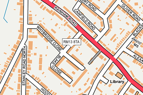 RM13 8TA map - OS OpenMap – Local (Ordnance Survey)