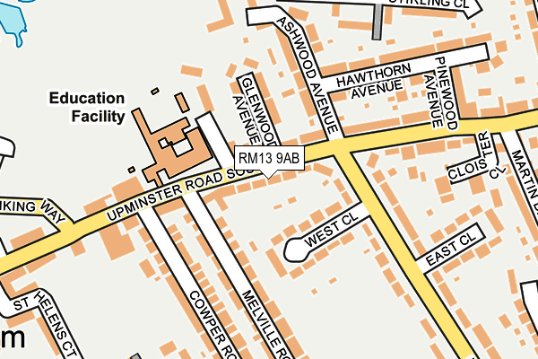 RM13 9AB map - OS OpenMap – Local (Ordnance Survey)