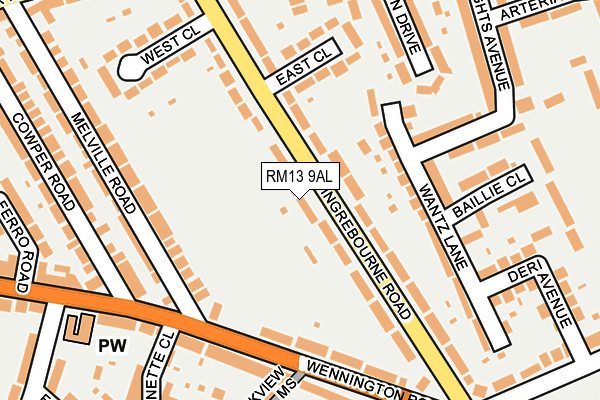 RM13 9AL map - OS OpenMap – Local (Ordnance Survey)