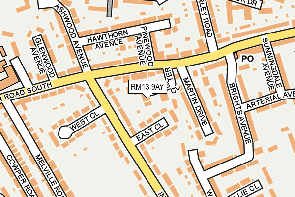 RM13 9AY map - OS OpenMap – Local (Ordnance Survey)