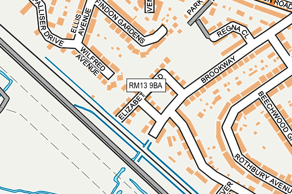 RM13 9BA map - OS OpenMap – Local (Ordnance Survey)