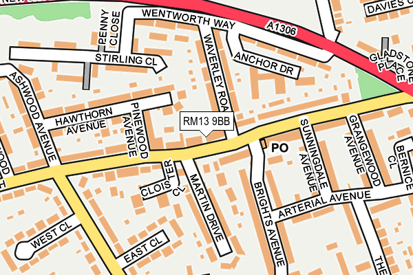 RM13 9BB map - OS OpenMap – Local (Ordnance Survey)