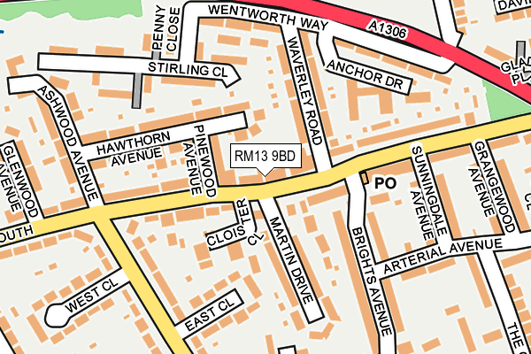 RM13 9BD map - OS OpenMap – Local (Ordnance Survey)