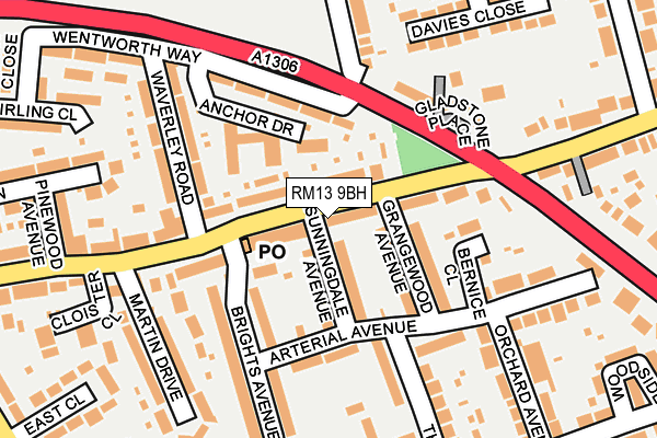 RM13 9BH map - OS OpenMap – Local (Ordnance Survey)