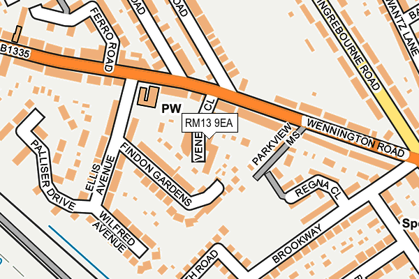 RM13 9EA map - OS OpenMap – Local (Ordnance Survey)