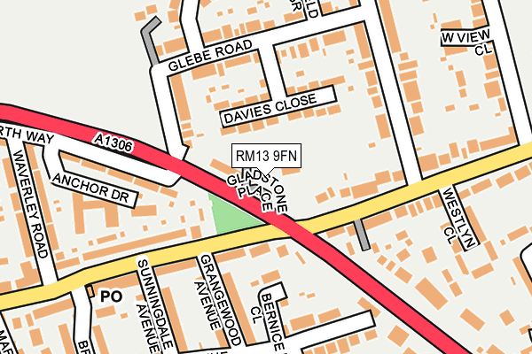 RM13 9FN map - OS OpenMap – Local (Ordnance Survey)