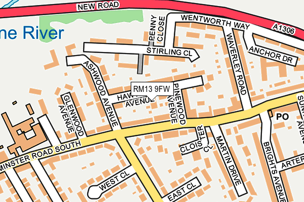 RM13 9FW map - OS OpenMap – Local (Ordnance Survey)