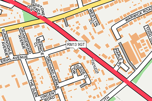 RM13 9GT map - OS OpenMap – Local (Ordnance Survey)
