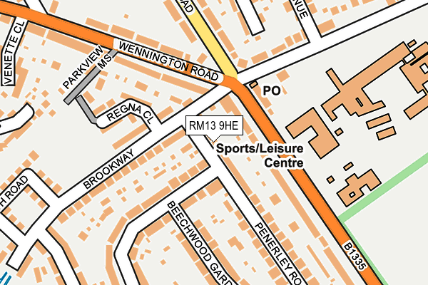 RM13 9HE map - OS OpenMap – Local (Ordnance Survey)