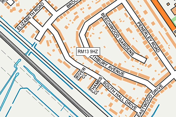 RM13 9HZ map - OS OpenMap – Local (Ordnance Survey)