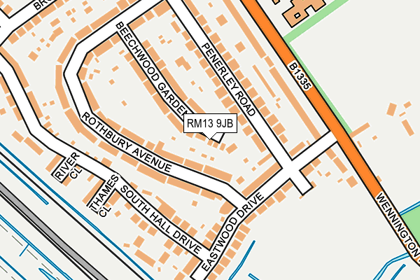 RM13 9JB map - OS OpenMap – Local (Ordnance Survey)