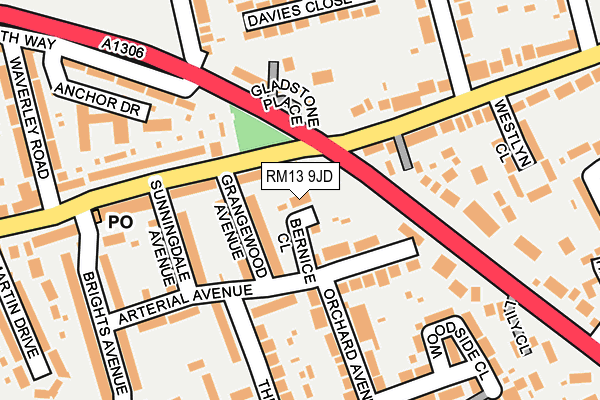 RM13 9JD map - OS OpenMap – Local (Ordnance Survey)