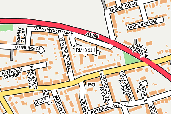 RM13 9JH map - OS OpenMap – Local (Ordnance Survey)