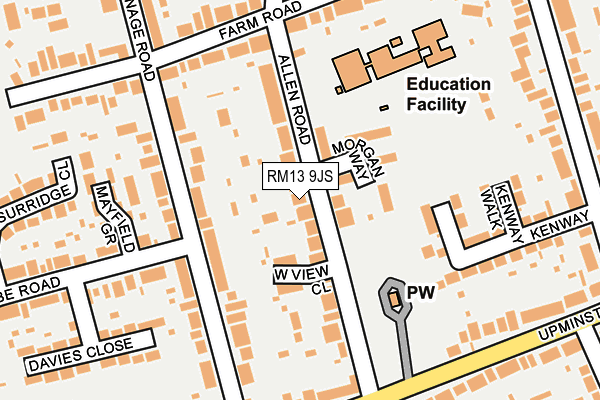 RM13 9JS map - OS OpenMap – Local (Ordnance Survey)