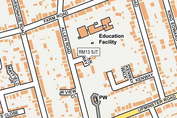 RM13 9JT map - OS OpenMap – Local (Ordnance Survey)