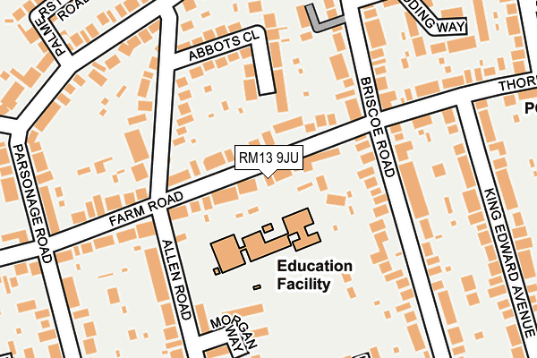 RM13 9JU map - OS OpenMap – Local (Ordnance Survey)
