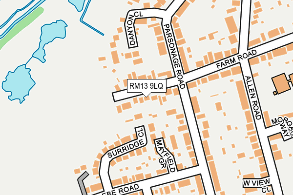 RM13 9LQ map - OS OpenMap – Local (Ordnance Survey)