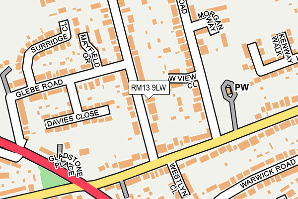 RM13 9LW map - OS OpenMap – Local (Ordnance Survey)