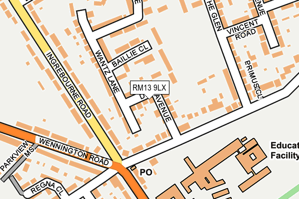 RM13 9LX map - OS OpenMap – Local (Ordnance Survey)