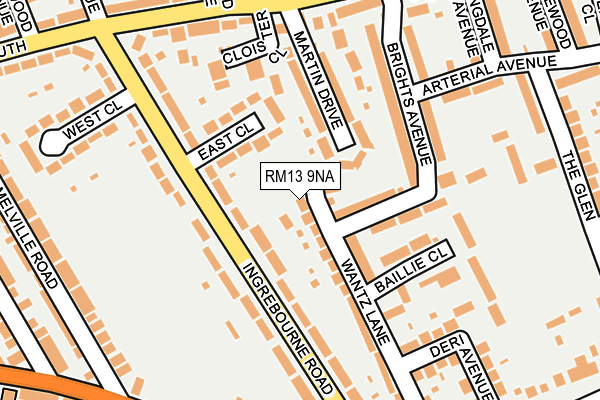 RM13 9NA map - OS OpenMap – Local (Ordnance Survey)