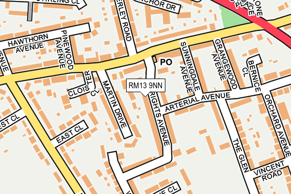 RM13 9NN map - OS OpenMap – Local (Ordnance Survey)
