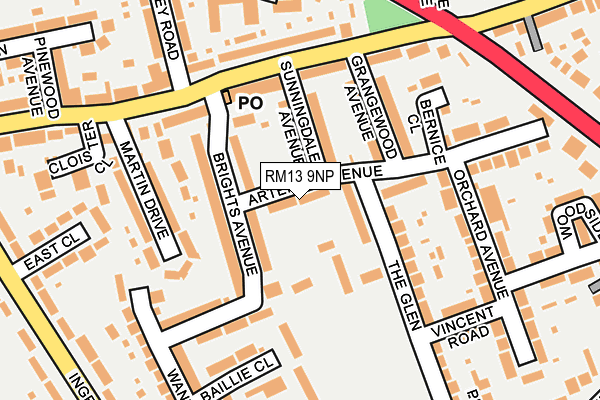 RM13 9NP map - OS OpenMap – Local (Ordnance Survey)