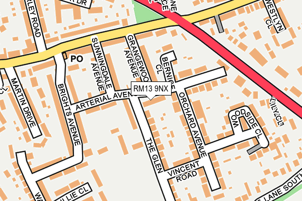 RM13 9NX map - OS OpenMap – Local (Ordnance Survey)