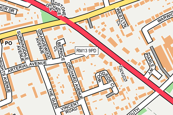 RM13 9PD map - OS OpenMap – Local (Ordnance Survey)