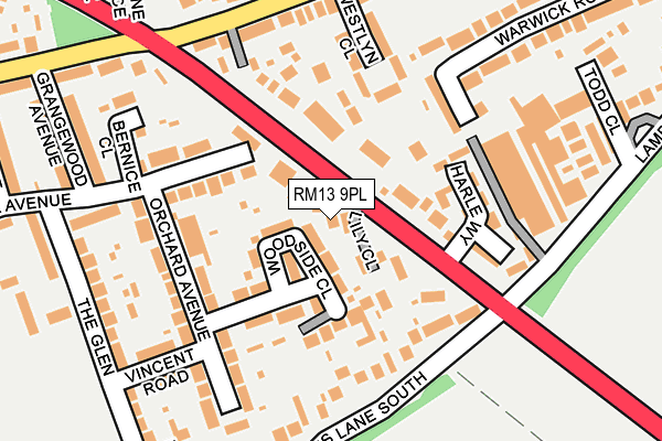 RM13 9PL map - OS OpenMap – Local (Ordnance Survey)