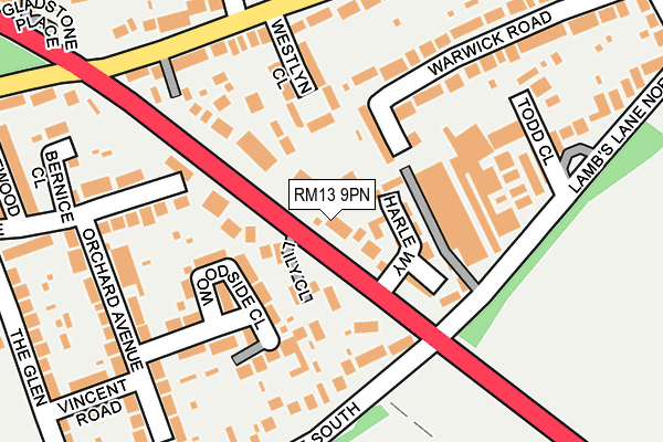 RM13 9PN map - OS OpenMap – Local (Ordnance Survey)
