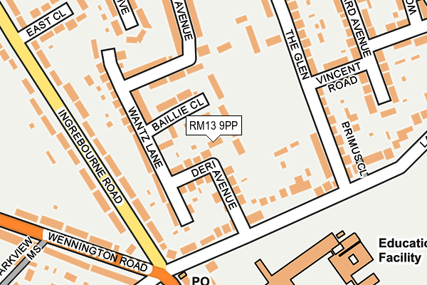 RM13 9PP map - OS OpenMap – Local (Ordnance Survey)