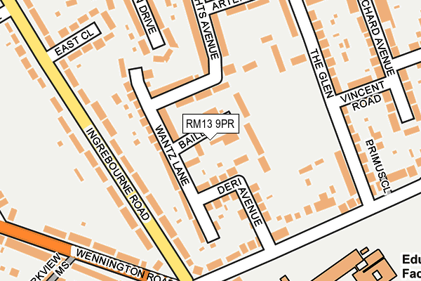 RM13 9PR map - OS OpenMap – Local (Ordnance Survey)